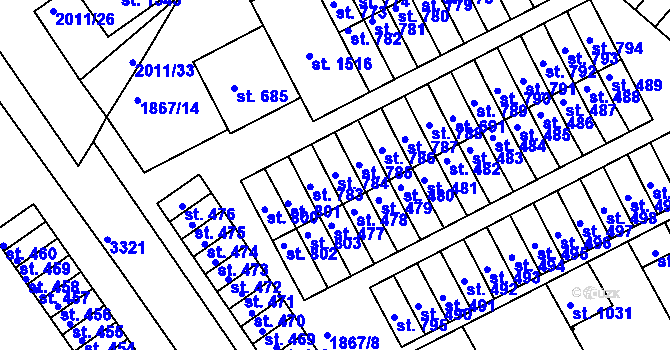 Parcela st. 784 v KÚ Zliv u Českých Budějovic, Katastrální mapa