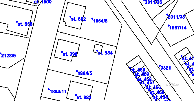 Parcela st. 984 v KÚ Zliv u Českých Budějovic, Katastrální mapa