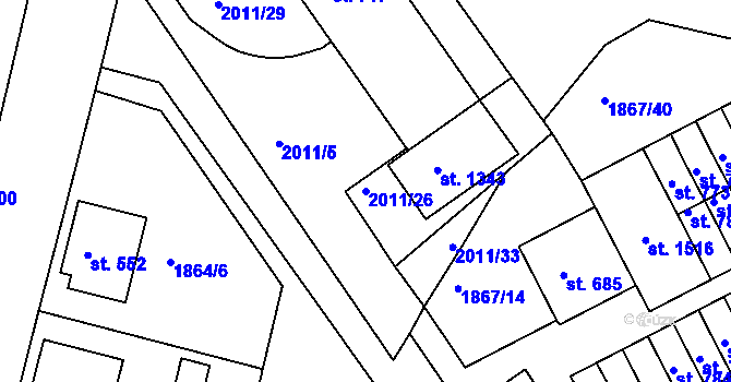 Parcela st. 2011/26 v KÚ Zliv u Českých Budějovic, Katastrální mapa