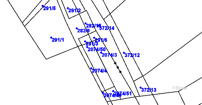 Parcela st. 2074/3 v KÚ Zliv u Českých Budějovic, Katastrální mapa