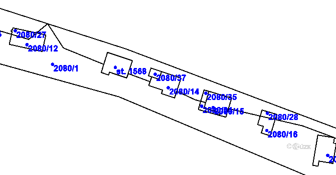 Parcela st. 2080/14 v KÚ Zliv u Českých Budějovic, Katastrální mapa
