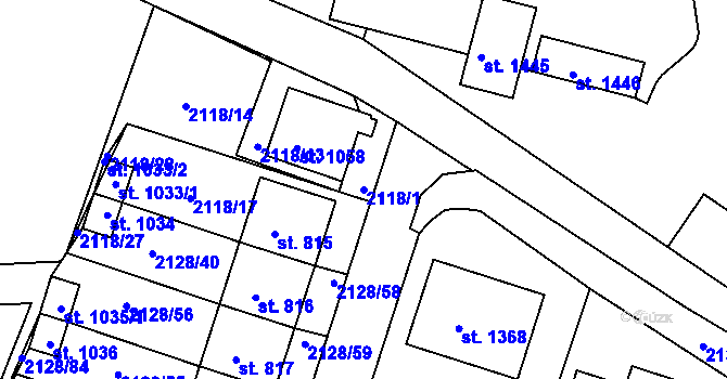 Parcela st. 2118/1 v KÚ Zliv u Českých Budějovic, Katastrální mapa