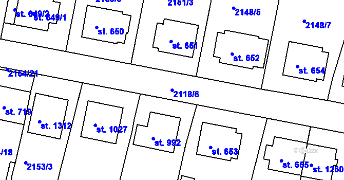 Parcela st. 2118/6 v KÚ Zliv u Českých Budějovic, Katastrální mapa
