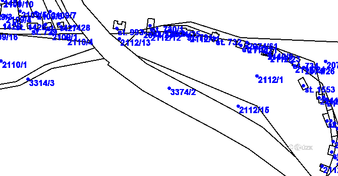 Parcela st. 3374/2 v KÚ Zliv u Českých Budějovic, Katastrální mapa