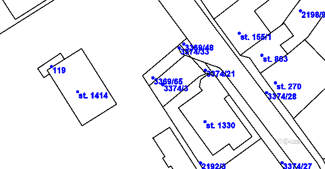 Parcela st. 3374/3 v KÚ Zliv u Českých Budějovic, Katastrální mapa