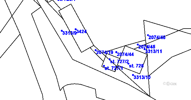 Parcela st. 2074/19 v KÚ Zliv u Českých Budějovic, Katastrální mapa