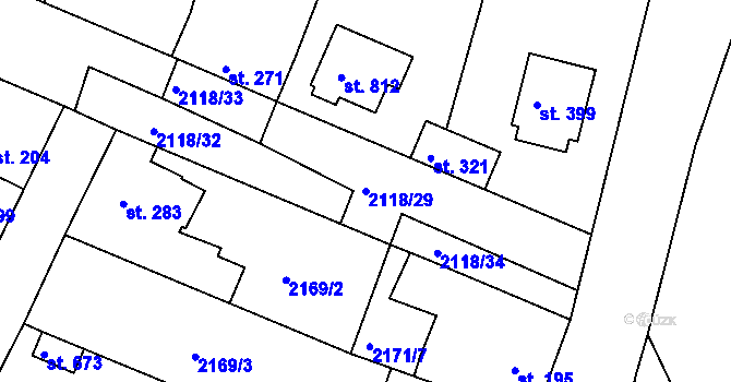 Parcela st. 2118/29 v KÚ Zliv u Českých Budějovic, Katastrální mapa