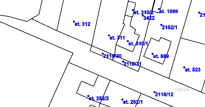 Parcela st. 2118/30 v KÚ Zliv u Českých Budějovic, Katastrální mapa