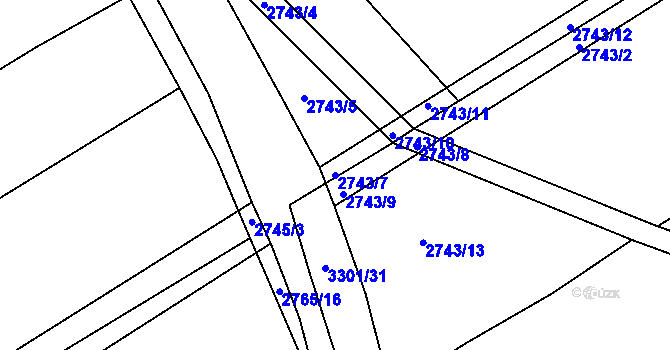 Parcela st. 2743/7 v KÚ Zliv u Českých Budějovic, Katastrální mapa