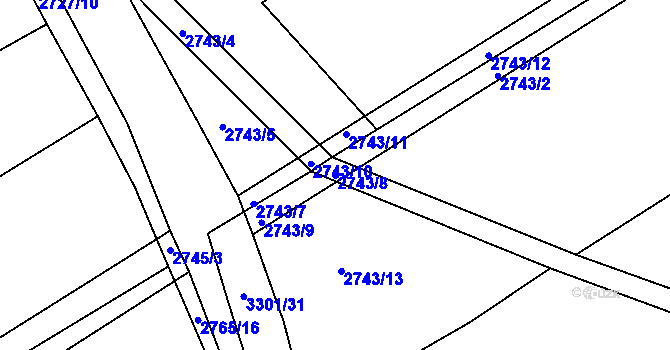 Parcela st. 2743/8 v KÚ Zliv u Českých Budějovic, Katastrální mapa