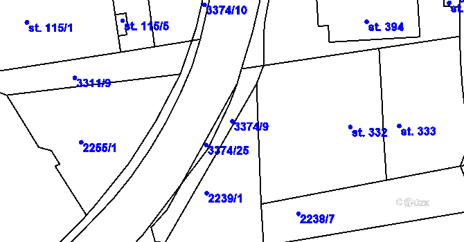 Parcela st. 3374/9 v KÚ Zliv u Českých Budějovic, Katastrální mapa