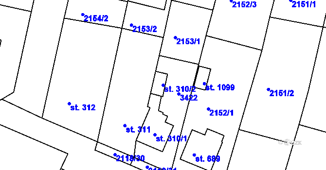 Parcela st. 310/2 v KÚ Zliv u Českých Budějovic, Katastrální mapa