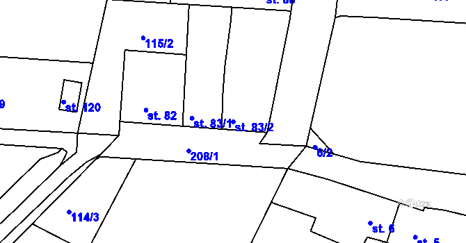 Parcela st. 83/2 v KÚ Bojanovice u Zlobic, Katastrální mapa