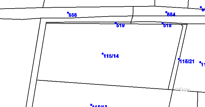 Parcela st. 115/14 v KÚ Bojanovice u Zlobic, Katastrální mapa