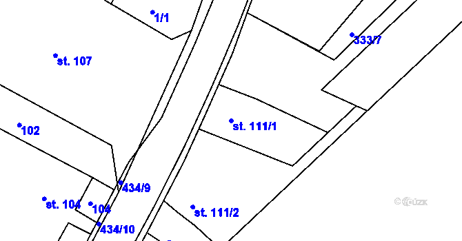 Parcela st. 111/1 v KÚ Zlobice, Katastrální mapa