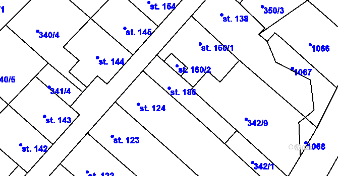 Parcela st. 186 v KÚ Zlobice, Katastrální mapa