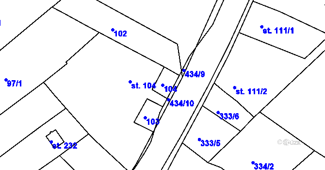 Parcela st. 104 v KÚ Zlobice, Katastrální mapa