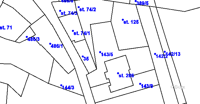 Parcela st. 143/5 v KÚ Zlobice, Katastrální mapa