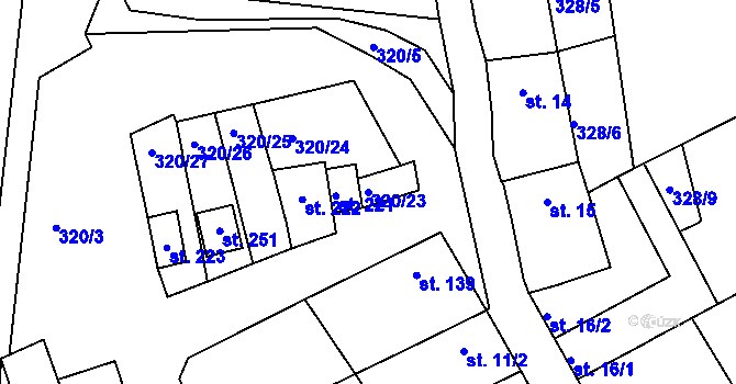 Parcela st. 320/23 v KÚ Zlobice, Katastrální mapa
