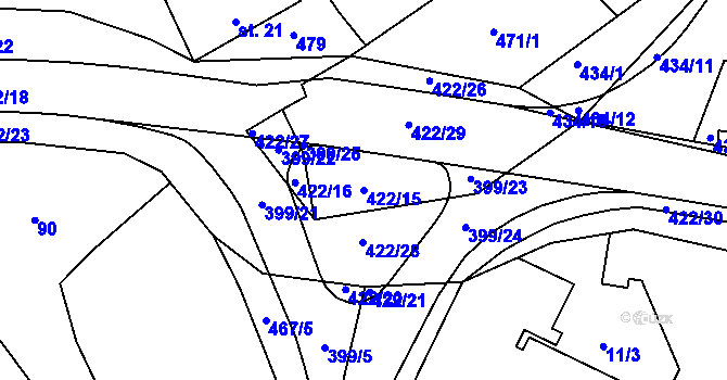Parcela st. 422/15 v KÚ Zlobice, Katastrální mapa