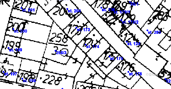 Parcela st. 174 v KÚ Zlonice, Katastrální mapa