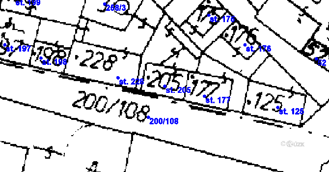 Parcela st. 205 v KÚ Zlonice, Katastrální mapa