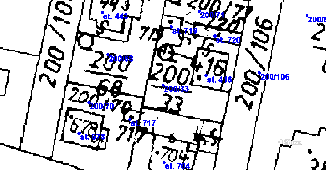 Parcela st. 200/33 v KÚ Zlonice, Katastrální mapa