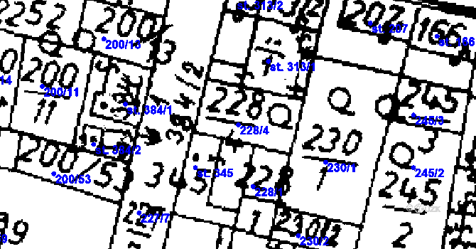 Parcela st. 228/4 v KÚ Zlonice, Katastrální mapa
