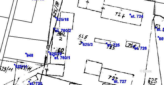 Parcela st. 625/3 v KÚ Zlonice, Katastrální mapa