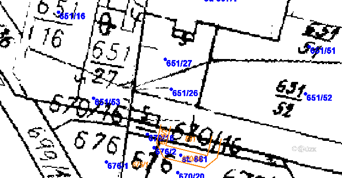 Parcela st. 651/26 v KÚ Zlonice, Katastrální mapa