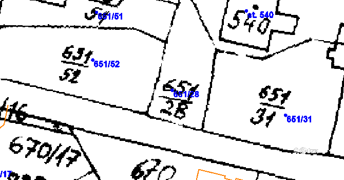 Parcela st. 651/28 v KÚ Zlonice, Katastrální mapa