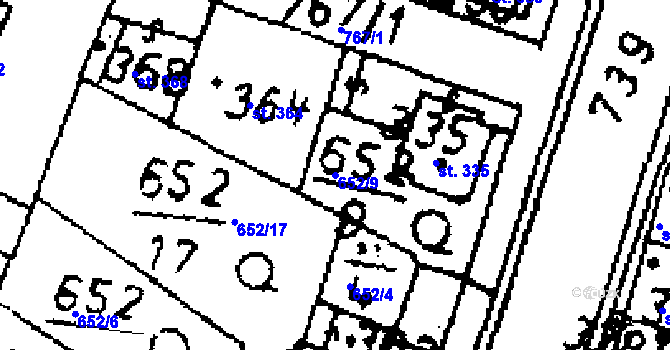 Parcela st. 652/9 v KÚ Zlonice, Katastrální mapa
