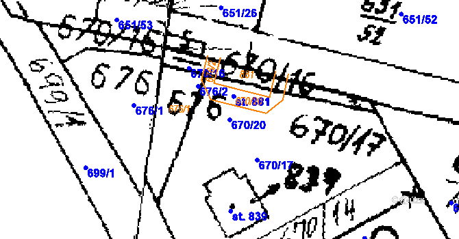 Parcela st. 670/20 v KÚ Zlonice, Katastrální mapa