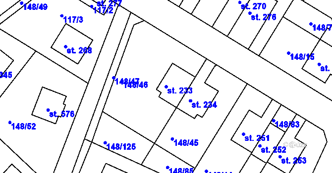 Parcela st. 233 v KÚ Zlonín, Katastrální mapa