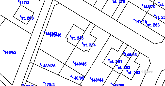 Parcela st. 234 v KÚ Zlonín, Katastrální mapa