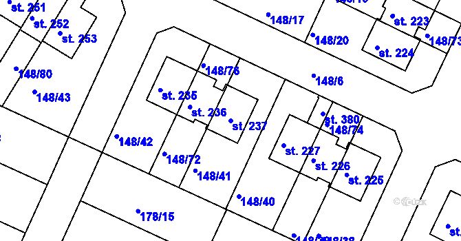 Parcela st. 237 v KÚ Zlonín, Katastrální mapa
