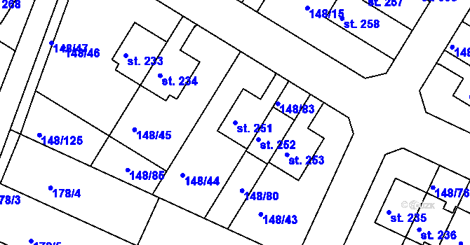 Parcela st. 251 v KÚ Zlonín, Katastrální mapa