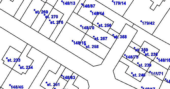 Parcela st. 258 v KÚ Zlonín, Katastrální mapa
