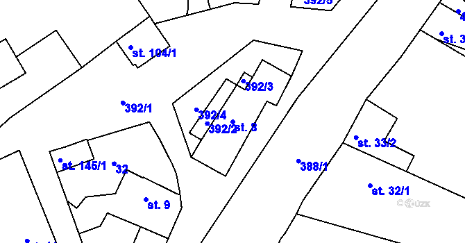 Parcela st. 8 v KÚ Zlonín, Katastrální mapa