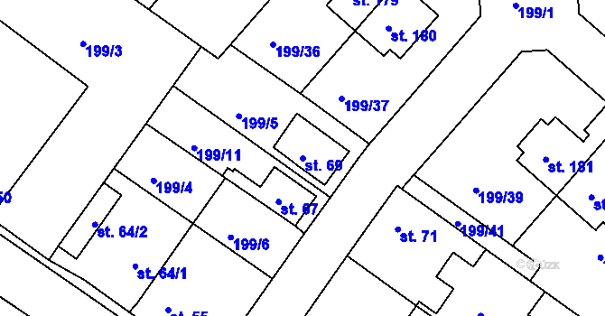 Parcela st. 69 v KÚ Zlonín, Katastrální mapa