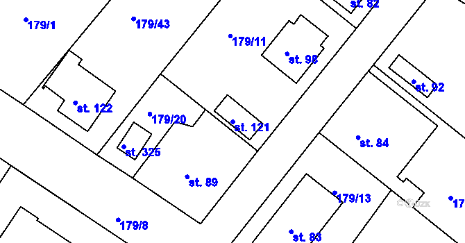Parcela st. 121 v KÚ Zlonín, Katastrální mapa