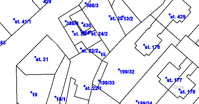 Parcela st. 15 v KÚ Zlonín, Katastrální mapa