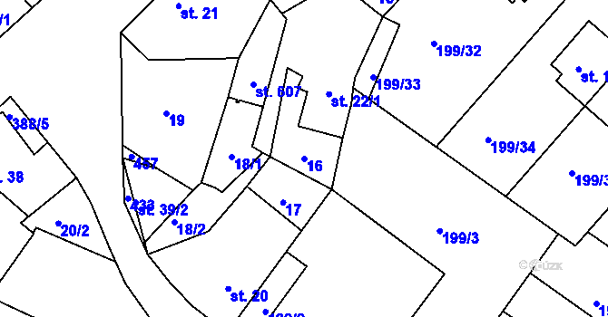Parcela st. 16 v KÚ Zlonín, Katastrální mapa