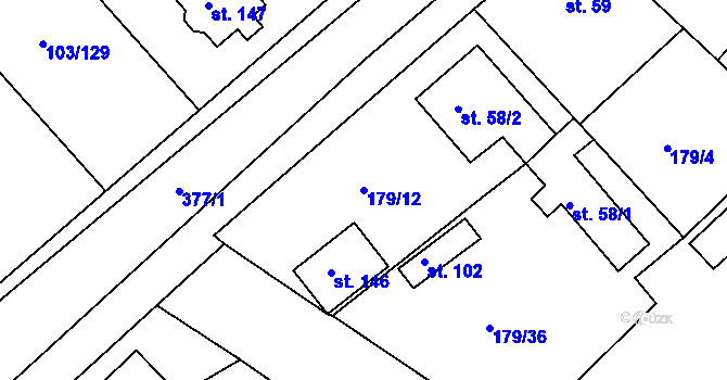 Parcela st. 179/12 v KÚ Zlonín, Katastrální mapa