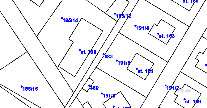Parcela st. 183 v KÚ Zlonín, Katastrální mapa