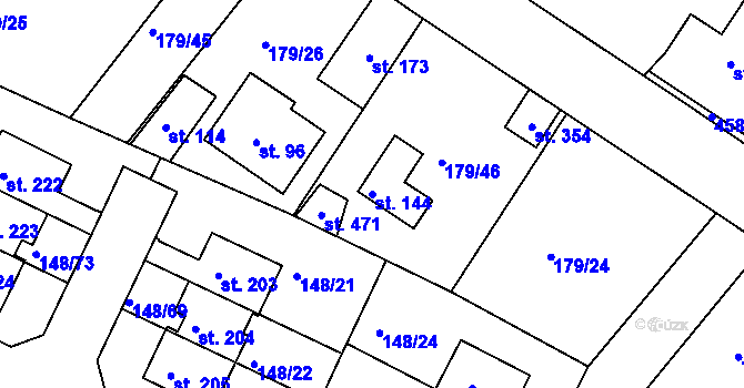 Parcela st. 144 v KÚ Zlonín, Katastrální mapa