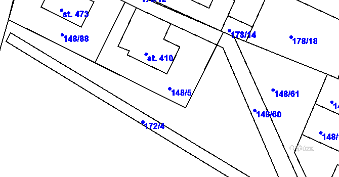 Parcela st. 148/5 v KÚ Zlonín, Katastrální mapa