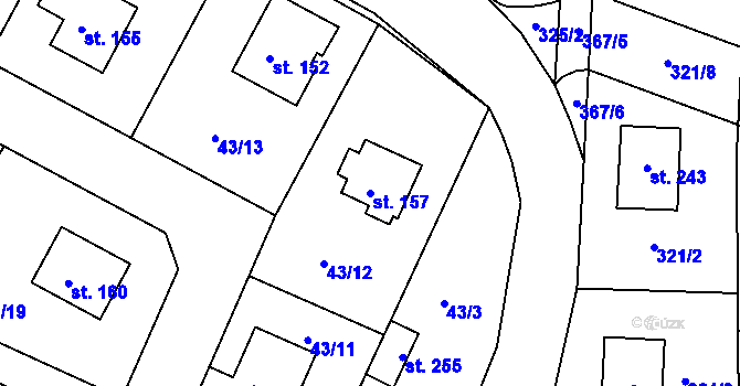 Parcela st. 157 v KÚ Zlonín, Katastrální mapa