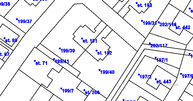 Parcela st. 182 v KÚ Zlonín, Katastrální mapa