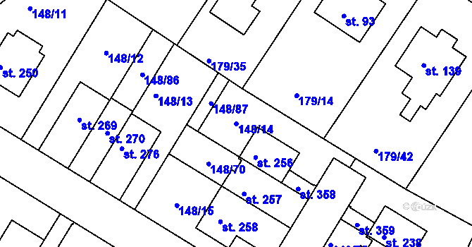 Parcela st. 148/14 v KÚ Zlonín, Katastrální mapa